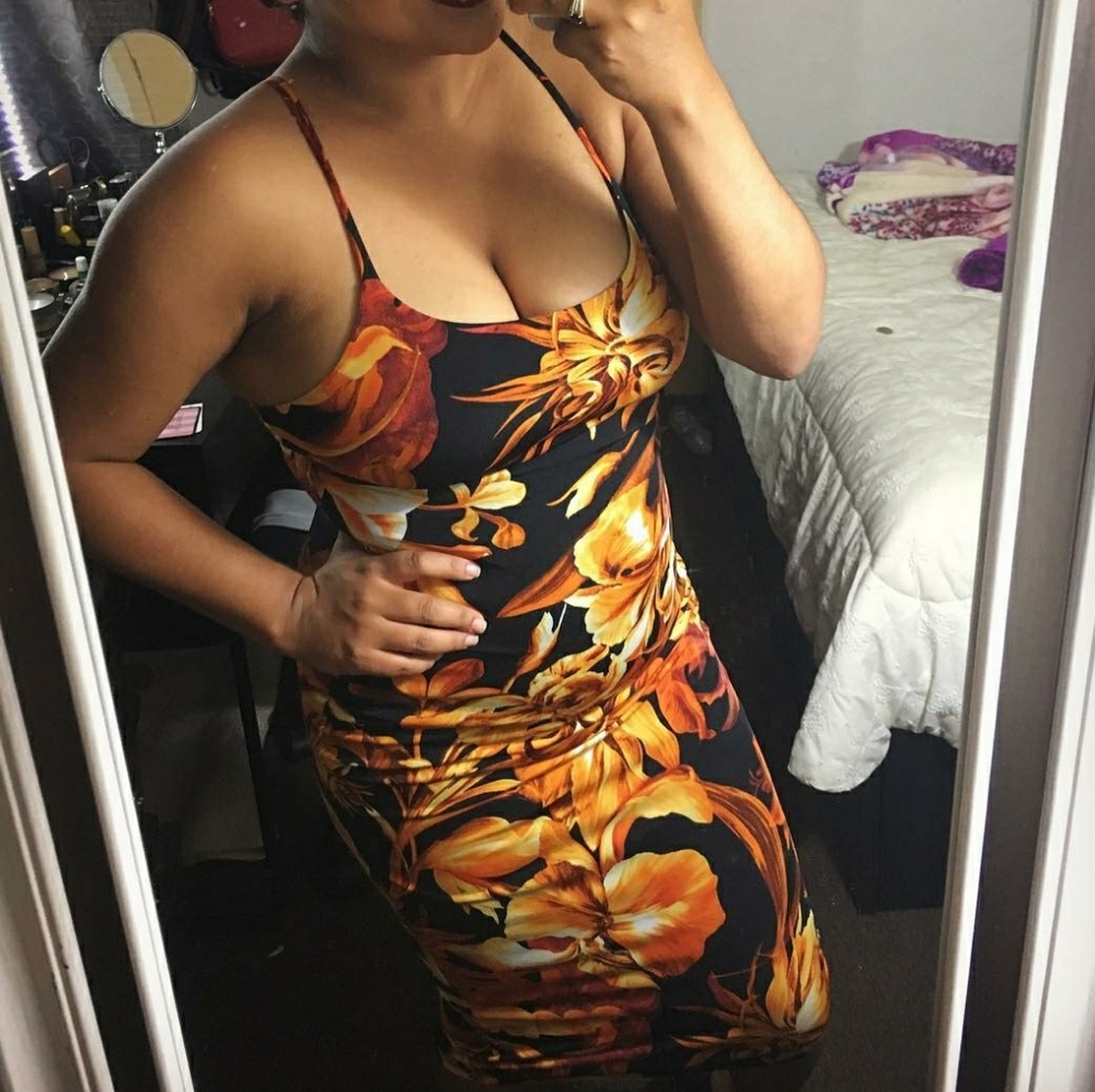 Orange print midi dress
